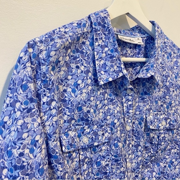 Vintage St. John’s Bay Cottagecore Blue Floral Print 3/4 Sleeve Collared Blouse - Picture 4 of 16